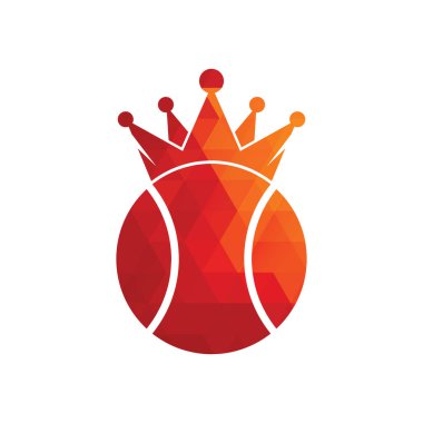 Tenis kralı vektör logosu tasarımı. Tenis topu ve taç simgesi tasarım şablonu.