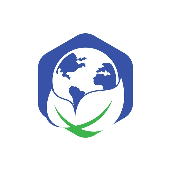Globe Blad Logo Icoon Vector Land Blad Logo Combinatie Planeet — Stockvector