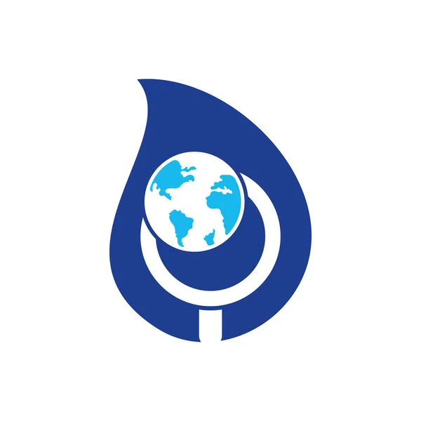 Globus Suche Tropfenform Konzept Logo Vektor Symbol Welt Und Lupenlogo — Stockvektor