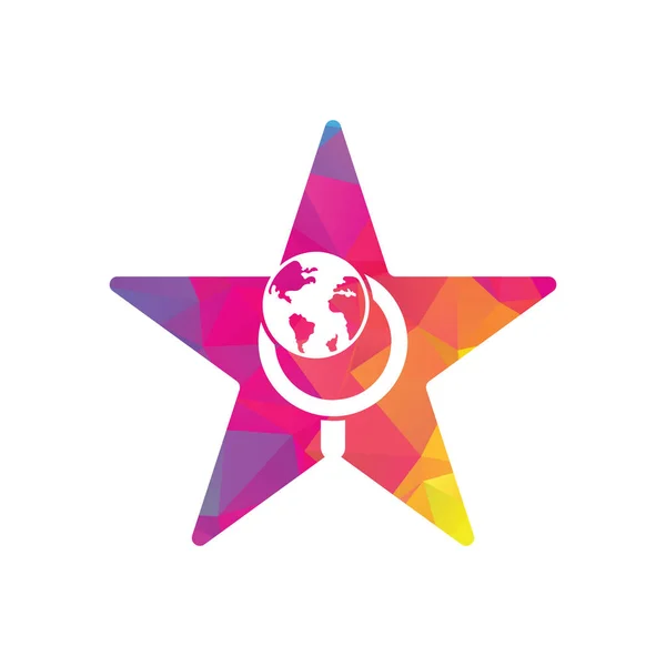 Globe Search Star Shape Concept Logo Vector Icon World Loupe — ストックベクタ