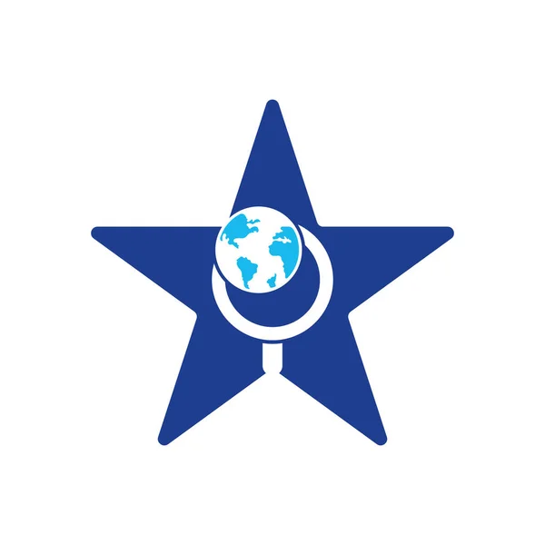 Küresel Arama Yıldızı Şekilli Konsept Logo Vektör Simgesi Dünya Loupe — Stok Vektör