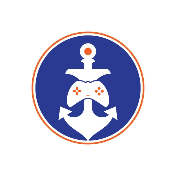 Ελεγκτής Παιχνιδιών Και Πρότυπο Λογότυπο Άγκυρας Joystick Και Λογότυπο Άγκυρα — Διανυσματικό Αρχείο