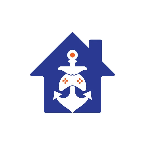 Game Anchor Home Shape Concept Logo Template Joystick Anchor Logo — Vector de stock