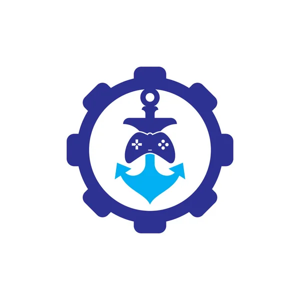 Game Anchor Gear Shape Concept Logo Template Joystick Anchor Logo — Stock Vector