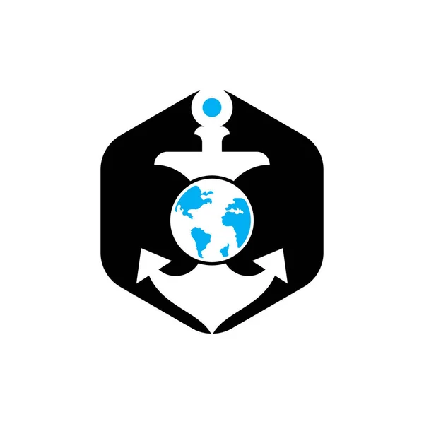 Modello Logo Del Globo Ancoraggio Combinazione Logo Ancoraggio Pianeta Simbolo — Vettoriale Stock