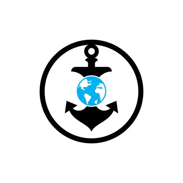 Anchor Globe Logo Template Anchor Planet Logo Combination Marine World — Vector de stock