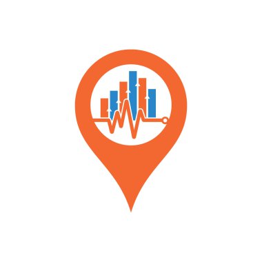 Mali darbe GPS şekilli konsept logosu. Kalp atışı finans logo tasarımı ikonu. istatistik titreşim logo tasarım şablonu.