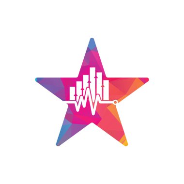 Finans puls yıldız şekli konsept logosu. Kalp atışı finans logo tasarımı ikonu. istatistik titreşim logo tasarım şablonu.