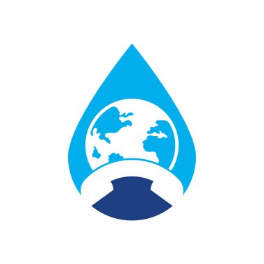 Çağrı ve küre düşüşü konsept simgesi. Cep telefonu vektör logosuna sahip dünya.