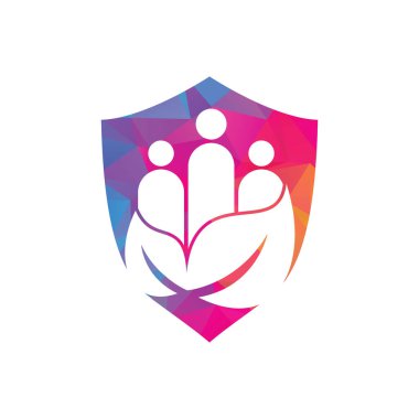 Yaprak insanlar logo tasarımı ikon vektörü. Yeşil topluluk vektör logosu şablonu.