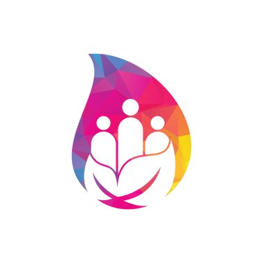 Yaprak insanlar şekil konsepti logo tasarımı ikon vektörünü düşürür. Yeşil topluluk vektör logosu şablonu.