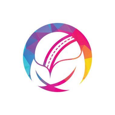 Kriket ve yaprak vektör logosu tasarımı. Eşsiz kriket ve organik logot tasarım şablonu.