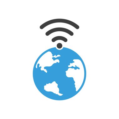 Globe wifi logo tasarım ikonu. Dünya sinyal vektör logo şablonu.