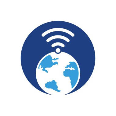 Globe wifi logo tasarım ikonu. Dünya sinyal vektör logo şablonu.