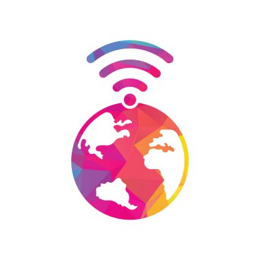 Globe wifi logo tasarım ikonu. Dünya sinyal vektör logo şablonu.