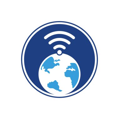 Globe wifi logo tasarım ikonu. Dünya sinyal vektör logo şablonu.