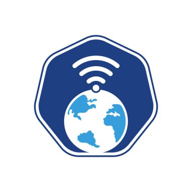 Globe wifi logo tasarım ikonu. Dünya sinyal vektör logo şablonu.