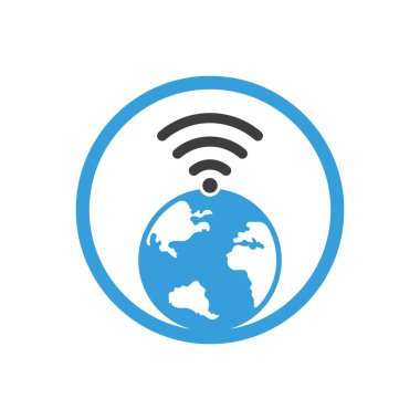 Globe wifi logo tasarım ikonu. Dünya sinyal vektör logo şablonu.