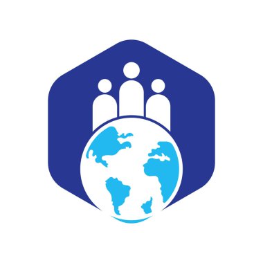Globe ve insanlar ikon vektör çizimi. Dünya insanları logo tasarımı ikon vektörü.