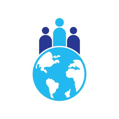 Globe ve insanlar ikon vektör çizimi. Dünya insanları logo tasarımı ikon vektörü.