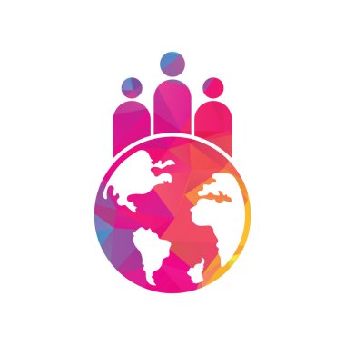 Globe ve insanlar ikon vektör çizimi. Dünya insanları logo tasarımı ikon vektörü.