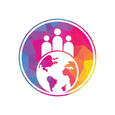 Globe ve insanlar ikon vektör çizimi. Dünya insanları logo tasarımı ikon vektörü.
