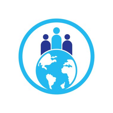 Globe ve insanlar ikon vektör çizimi. Dünya insanları logo tasarımı ikon vektörü.