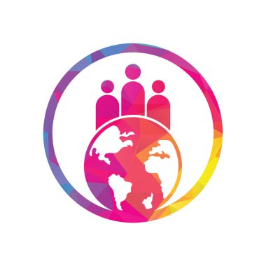 Globe ve insanlar ikon vektör çizimi. Dünya insanları logo tasarımı ikon vektörü.