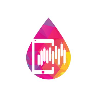 Telefon istatistikleri şekil konsept logo tasarım şablonunu düşürür. Mobil finans logo tasarım vektörü.