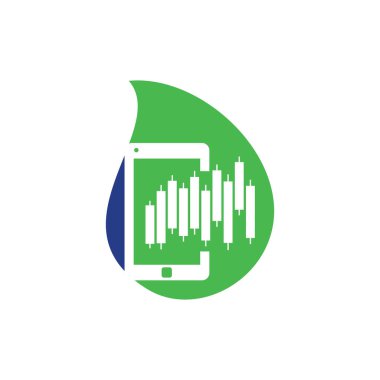 Telefon istatistikleri şekil konsept logo tasarım şablonunu düşürür. Mobil finans logo tasarım vektörü.