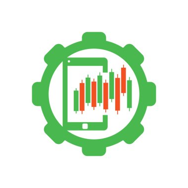 Telefon istatistikleri şekil konsept logo tasarım şablonu. Mobil finans logo tasarım vektörü.