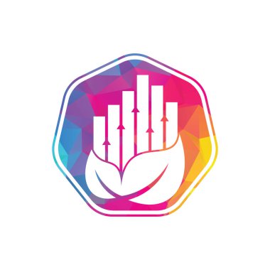 Finans yaprağı logo şablonu. Doğa istatistik logo ikonu vektörü. Yükselen bar ve yaprak logosu konseptine sahip yatırım işi