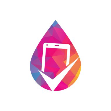 Mobil damla şekli logo tasarım şablonu vektörünü kontrol et. Mobil Tamir Logosu simgesi. Mobil Uygulama Logosu