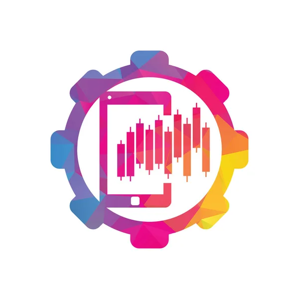 Phone Stats Gear Shape Concept Logo Design Template Mobile Finance — Stock Vector