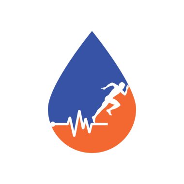 Nabız maratonu konsept logo tasarım ikonu vektörü. Vücut Sağlığı Logosu Tasarımı. Satırı olan çalışan adam EKG kalp atışı simgesi.