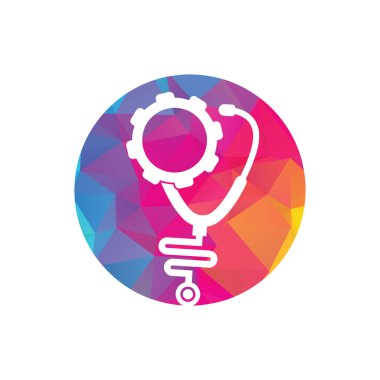 Vites Tıbbi Logo Şablonu Tasarım Vektörü. Stetoskop Çarkı Mekanizması Simge Vektörü.