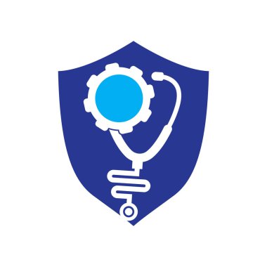 Vites Tıbbi Logo Şablonu Tasarım Vektörü. Stetoskop Çarkı Mekanizması Simge Vektörü.