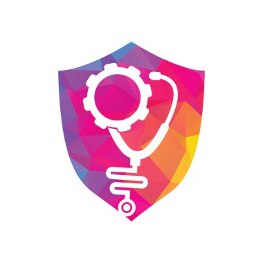 Vites Tıbbi Logo Şablonu Tasarım Vektörü. Stetoskop Çarkı Mekanizması Simge Vektörü.