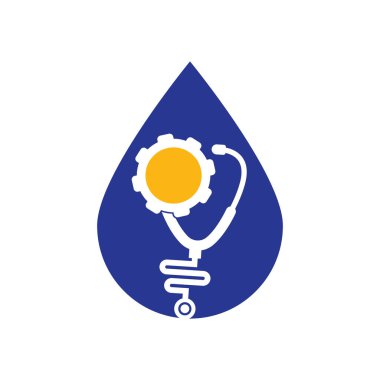 Vites Medikal Düşürme Şekli Logo Şablon Tasarım Vektörü. Stetoskop Çarkı Mekanizması Simge Vektörü.
