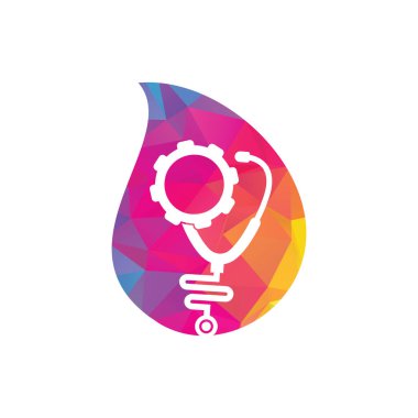 Vites Medikal Düşürme Şekli Logo Şablon Tasarım Vektörü. Stetoskop Çarkı Mekanizması Simge Vektörü.