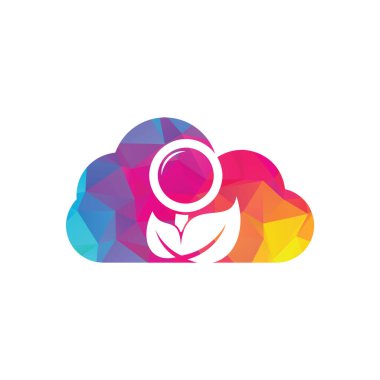 Yaprak arama bulutu şekilli konsept vektör logosu şablonu. Doğa Bulucu logosu konsept vektörü, Yaprak Bulucu logosu tasarladı