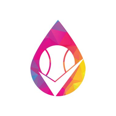 Tenis damlası konsept vektör logosu tasarımını kontrol et. Tenis topu ve kene simgesi logosu.