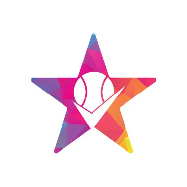 Tenis yıldızı şeklindeki konsept vektör logosunu kontrol et. Tenis topu ve kene simgesi logosu.