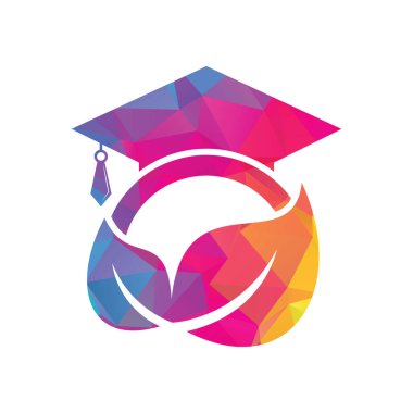 Doğal öğrenci vektör logosu şablonu. Mezuniyet şapkası logo şablonu vektör simgesi tasarımlı yaprak.