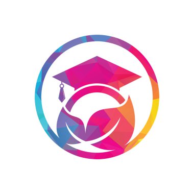 Doğal öğrenci vektör logosu şablonu. Mezuniyet şapkası logo şablonu vektör simgesi tasarımlı yaprak.