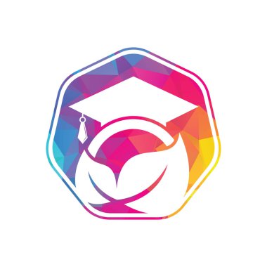 Doğal öğrenci vektör logosu şablonu. Mezuniyet şapkası logo şablonu vektör simgesi tasarımlı yaprak.
