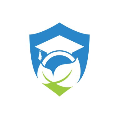 Doğal öğrenci vektör logosu şablonu. Mezuniyet şapkası logo şablonu vektör simgesi tasarımlı yaprak.