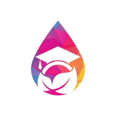 Doğa öğrencisi şekil konsept vektör logo şablonu bırakıyor. Mezuniyet şapkası logo şablonu vektör simgesi tasarımlı yaprak.