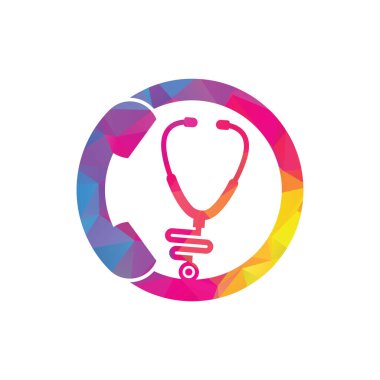 Stetoskop çağrısı logo tasarım ikonu vektörü. Doktor logosunu ara..