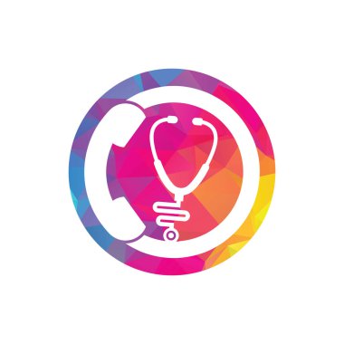 Stetoskop çağrısı logo tasarım ikonu vektörü. Doktor logosunu ara..